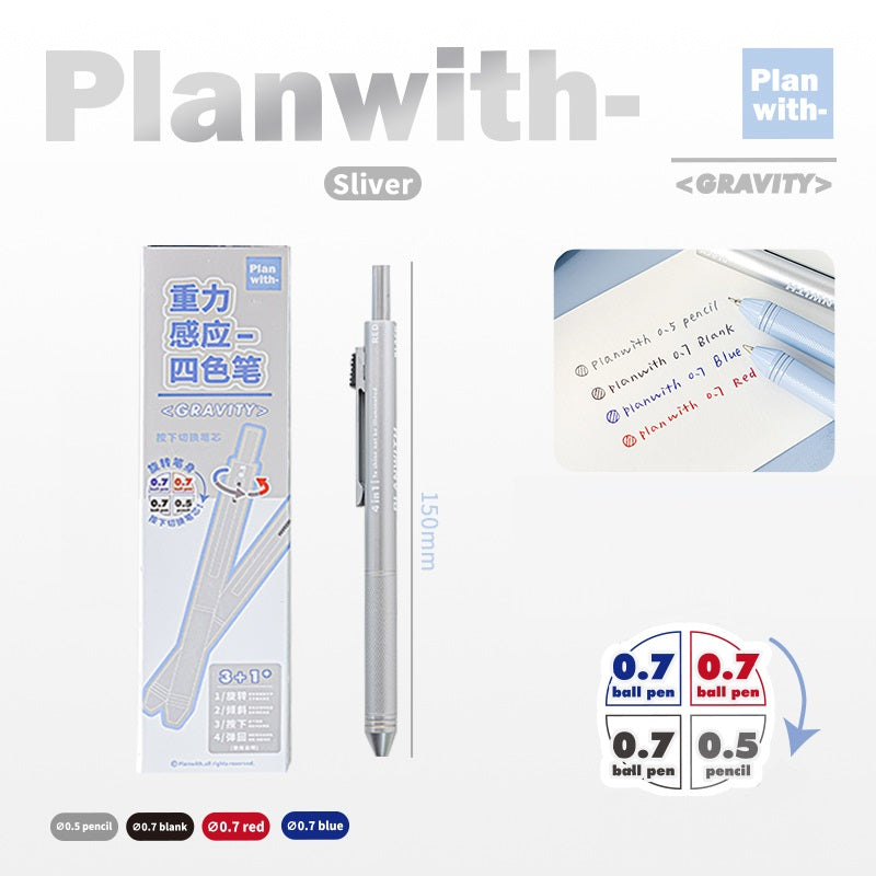 Planwith 4in1 Gravity Multi-Pen 0.7mm Ballpoint 0.5mm Mechanical Pencil