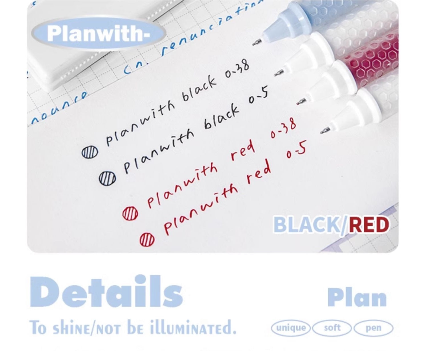Planwith Clicker Gel Pen - Red Ink, Hexagonal Soft Grip - 4-Pack