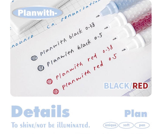 Planwith Clicker Gel Pen - Red Ink, Hexagonal Soft Grip - 4-Pack