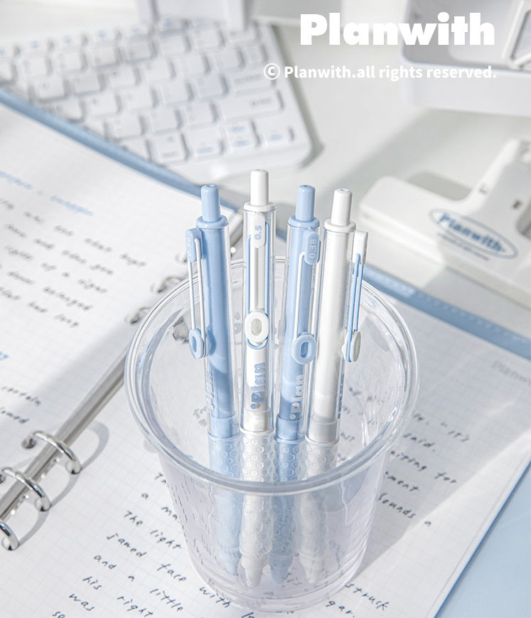 Planwith Clicker Gel Pen - Black Ink, Hexagonal Soft Grip - 4-Pack