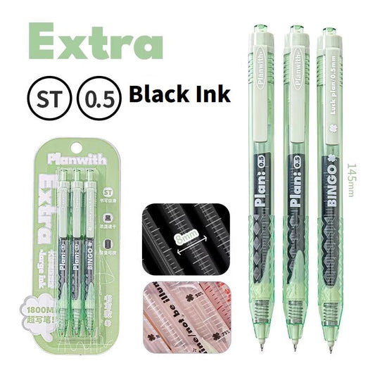 Planwith Clicker Gel Pen 0.5mm High Capacity Quick-Drying 3-Pack