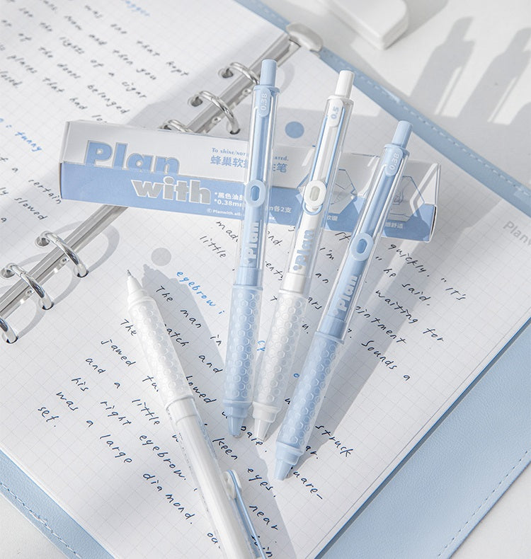 Planwith Clicker Gel Pen - Black Ink, Hexagonal Soft Grip - 4-Pack