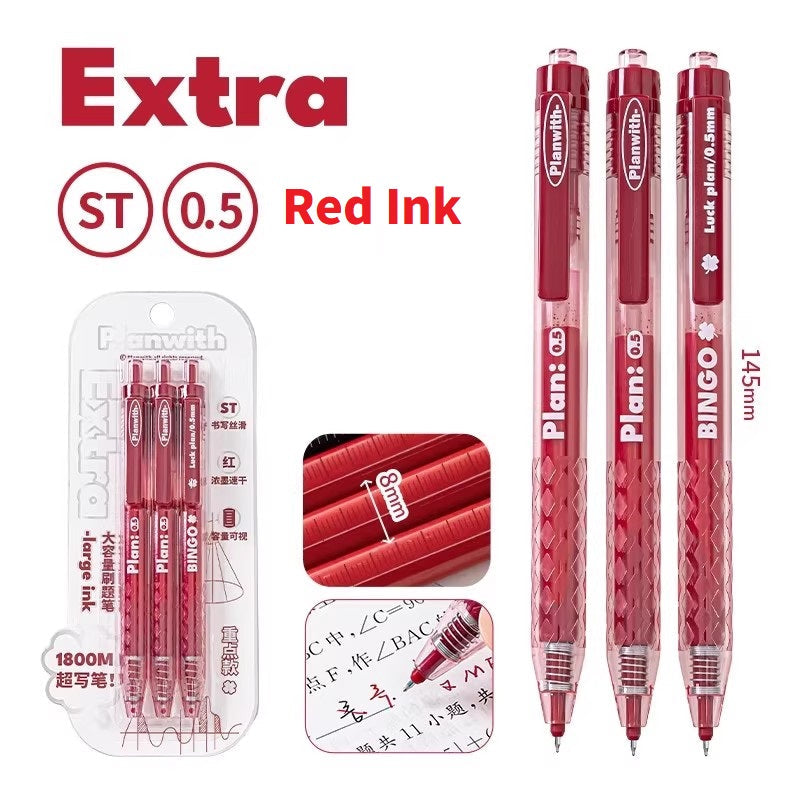 Planwith Clicker Gel Pen 0.5mm High Capacity Quick-Drying 3-Pack