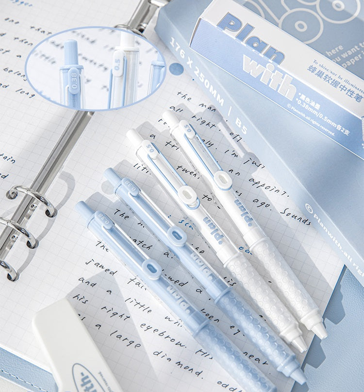 Planwith Clicker Gel Pen - Black Ink, Hexagonal Soft Grip - 4-Pack