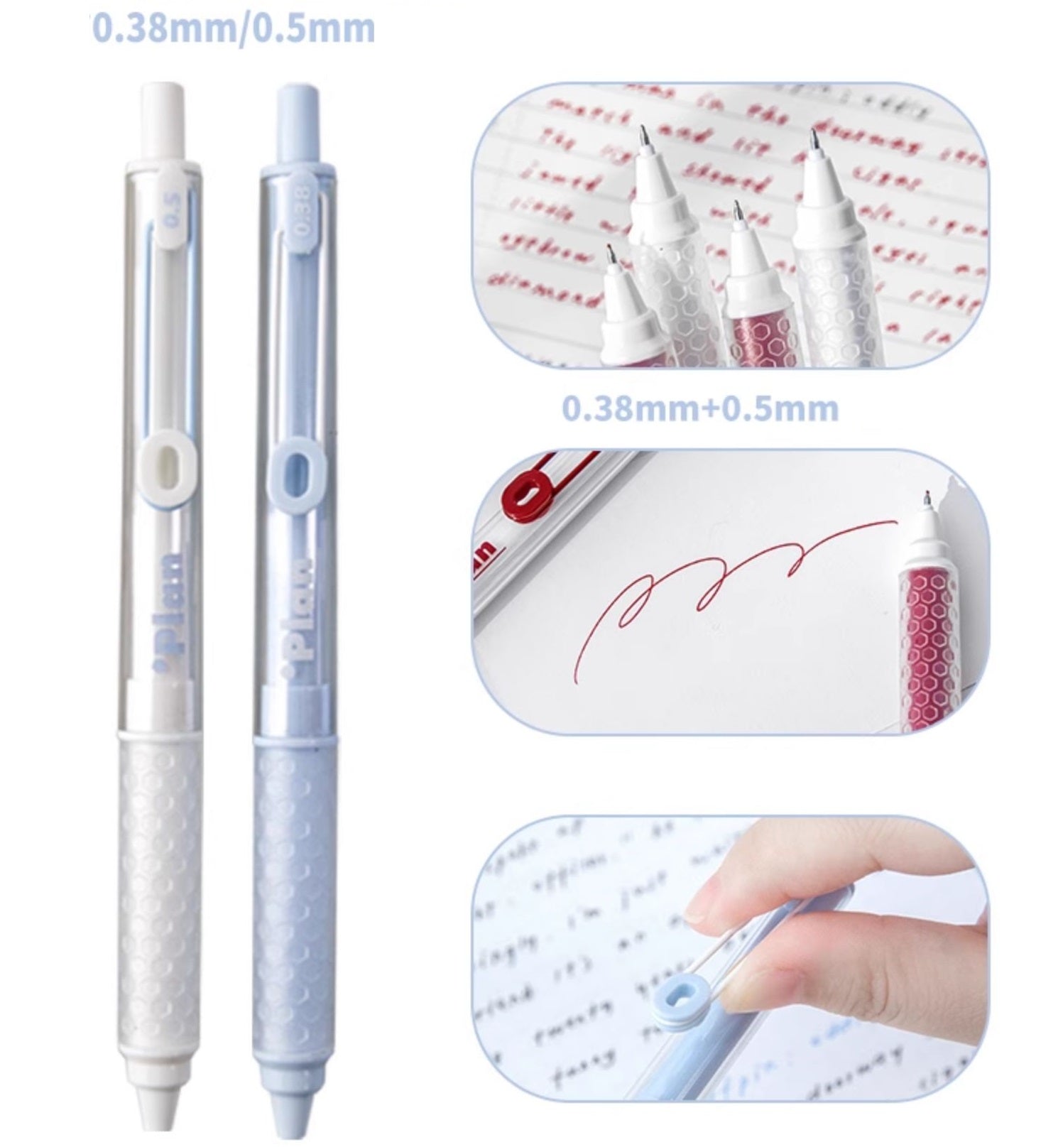 Planwith Clicker Gel Pen - Black Ink, Hexagonal Soft Grip - 4-Pack