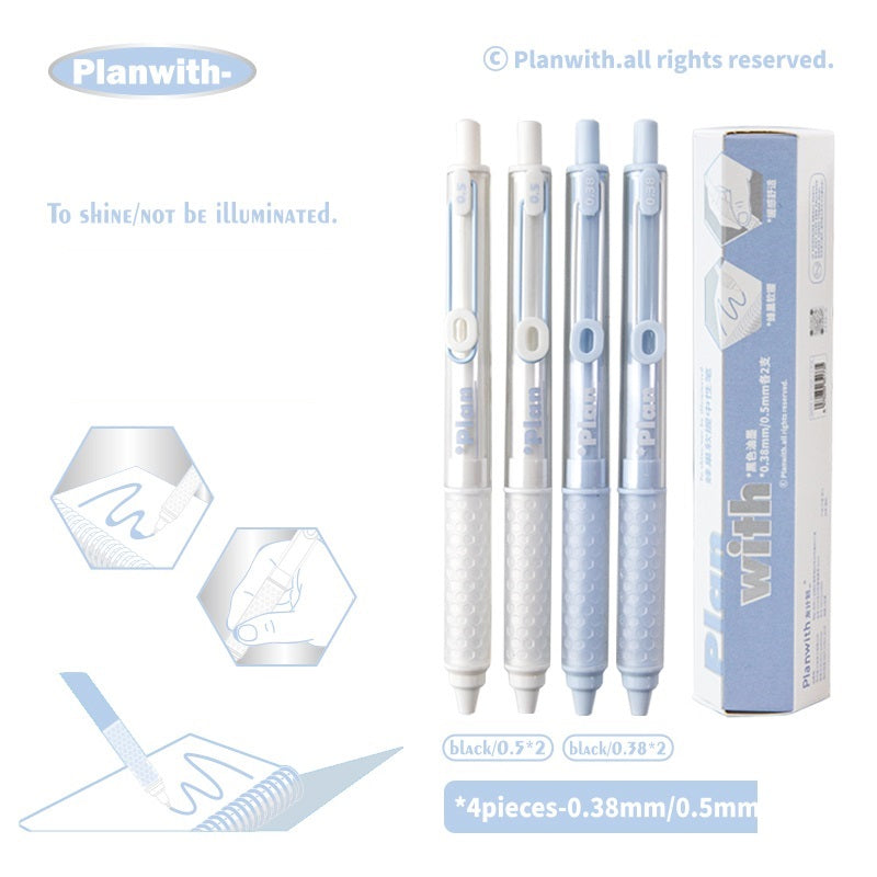 Planwith Clicker Gel Pen - Black Ink, Hexagonal Soft Grip - 4-Pack