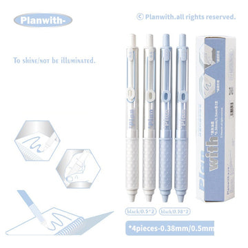 Planwith Clicker Gel Pen - Black Ink, Hexagonal Soft Grip - 4-Pack