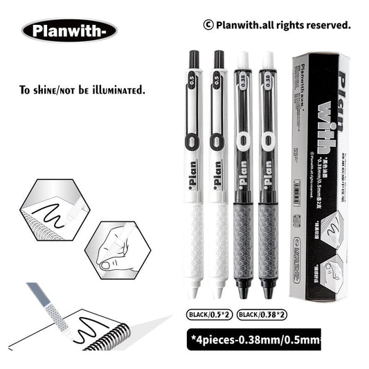 Planwith Clicker Gel Pen - Black Ink, Hexagonal Soft Grip - 4-Pack