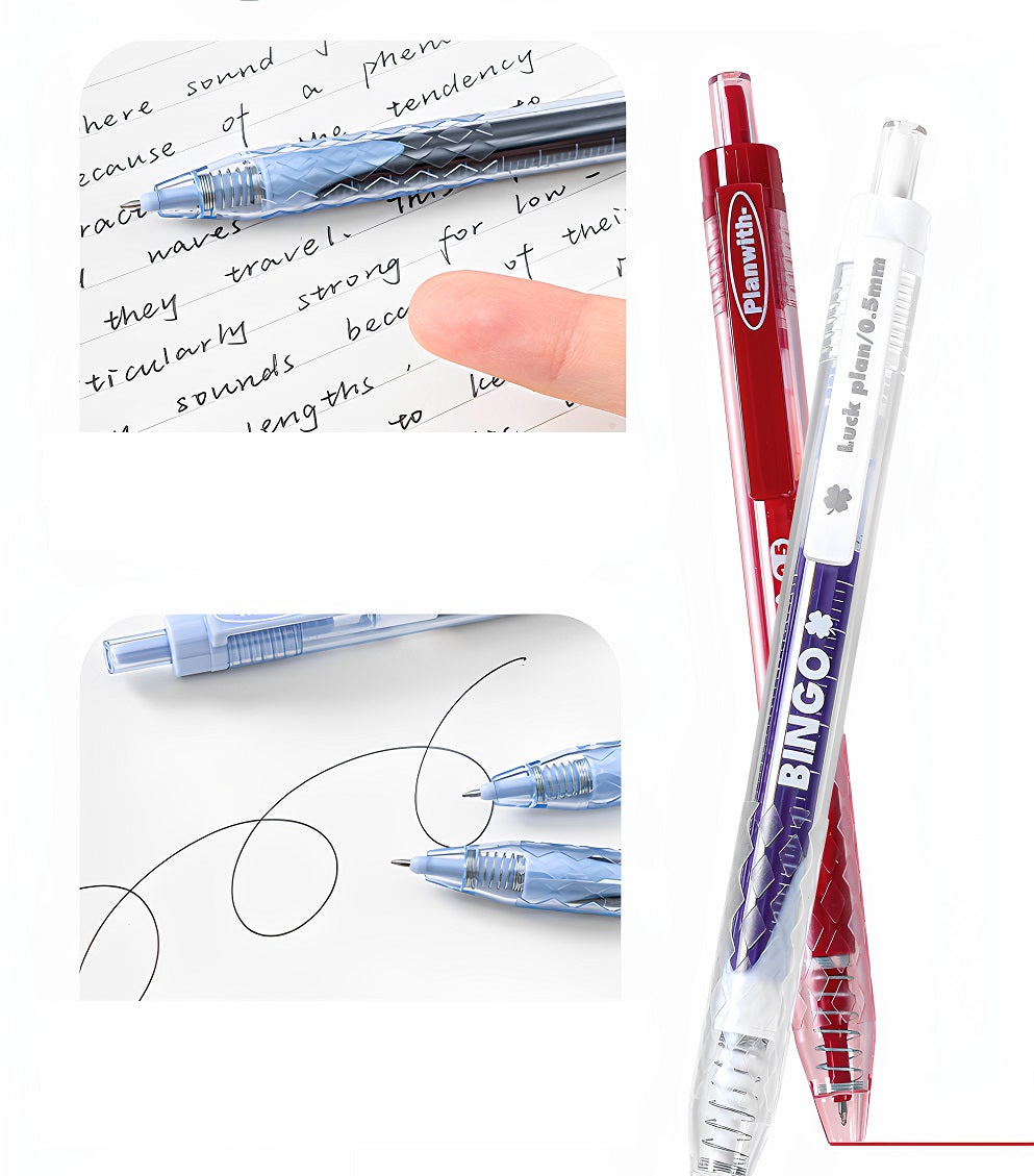 Planwith Clicker Gel Pen 0.5mm High Capacity Quick-Drying 3-Pack