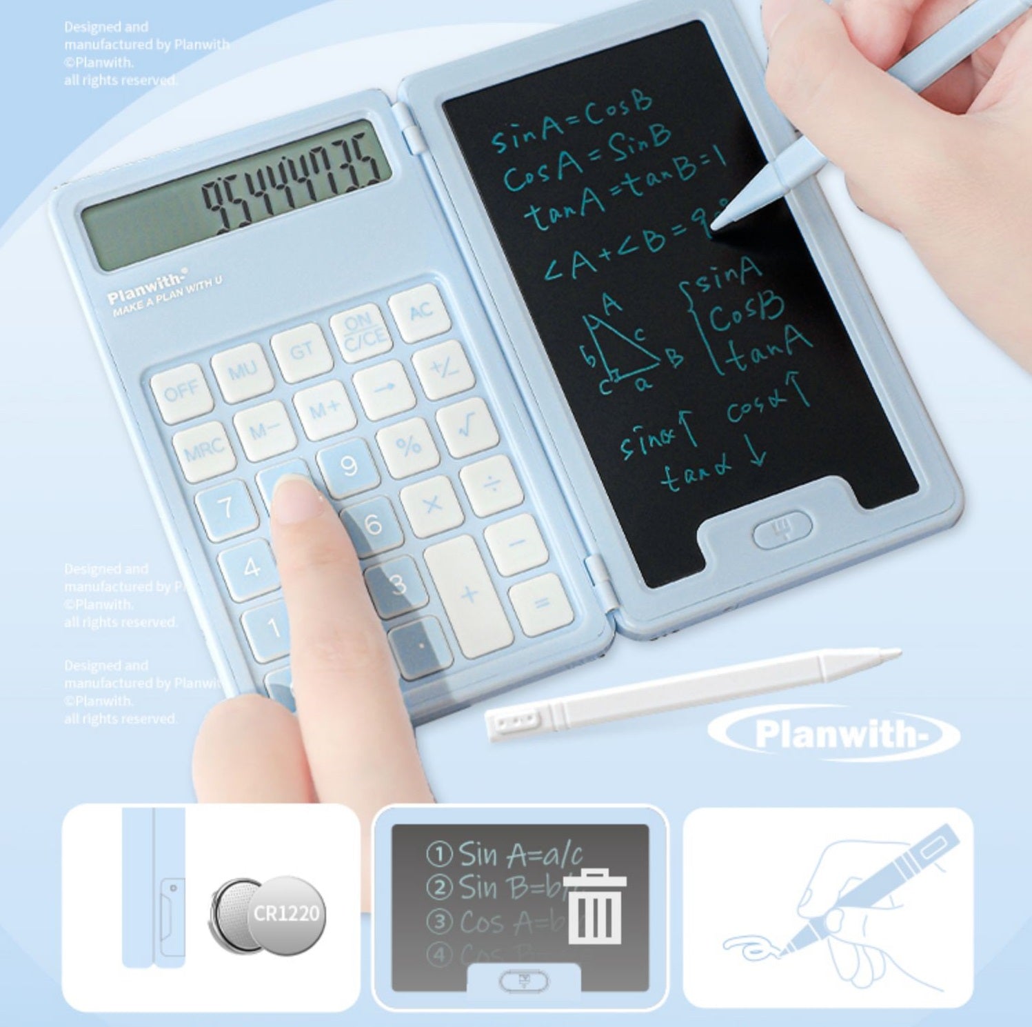 Planwith Compact Portable Calculator with Stylus Pad 128x75mm