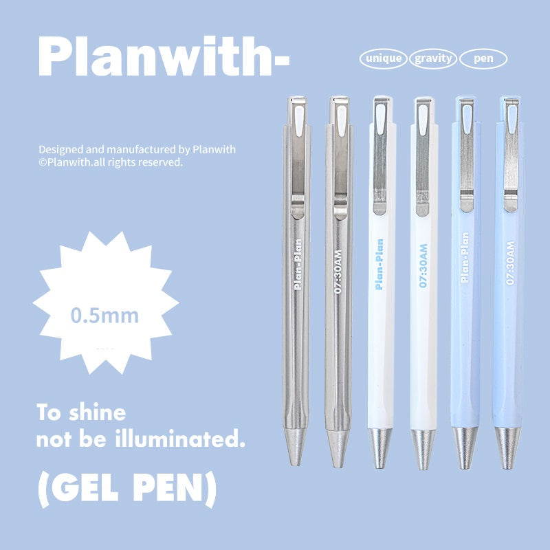 Planwith Low-Center-of-Gravity Clicker Gel Pen Set 6-Pack Black Ink
