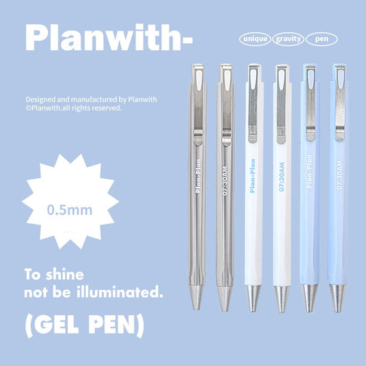 Planwith Low-Center-of-Gravity Clicker Gel Pen Set 6-Pack Black Ink