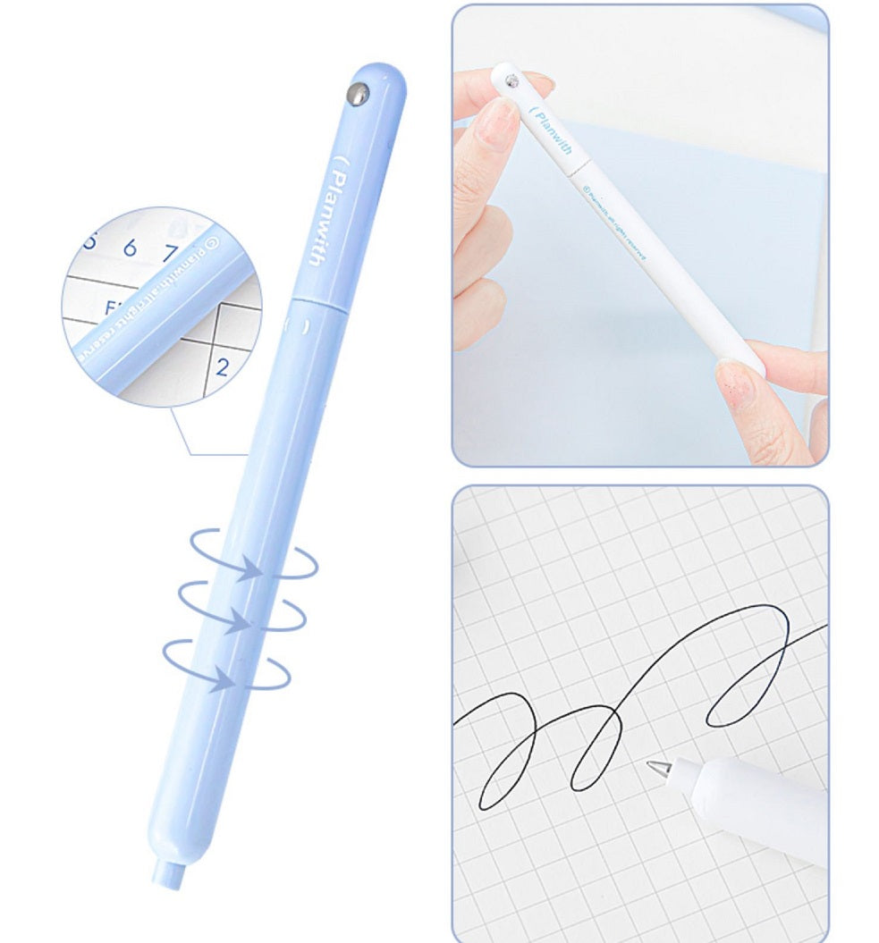 Planwith Rotating Gel Pen Shockproof,0.5mm Black Ink - 2-Pack