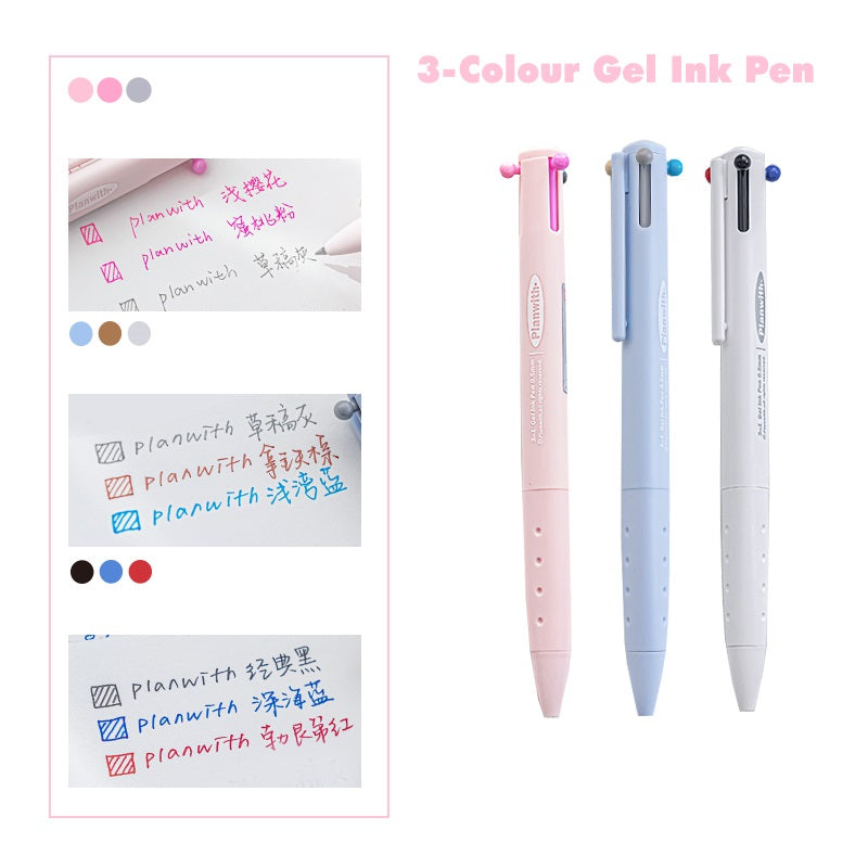 Planwith Triple-Color Gel Ink Clicker Pen 0.5MM