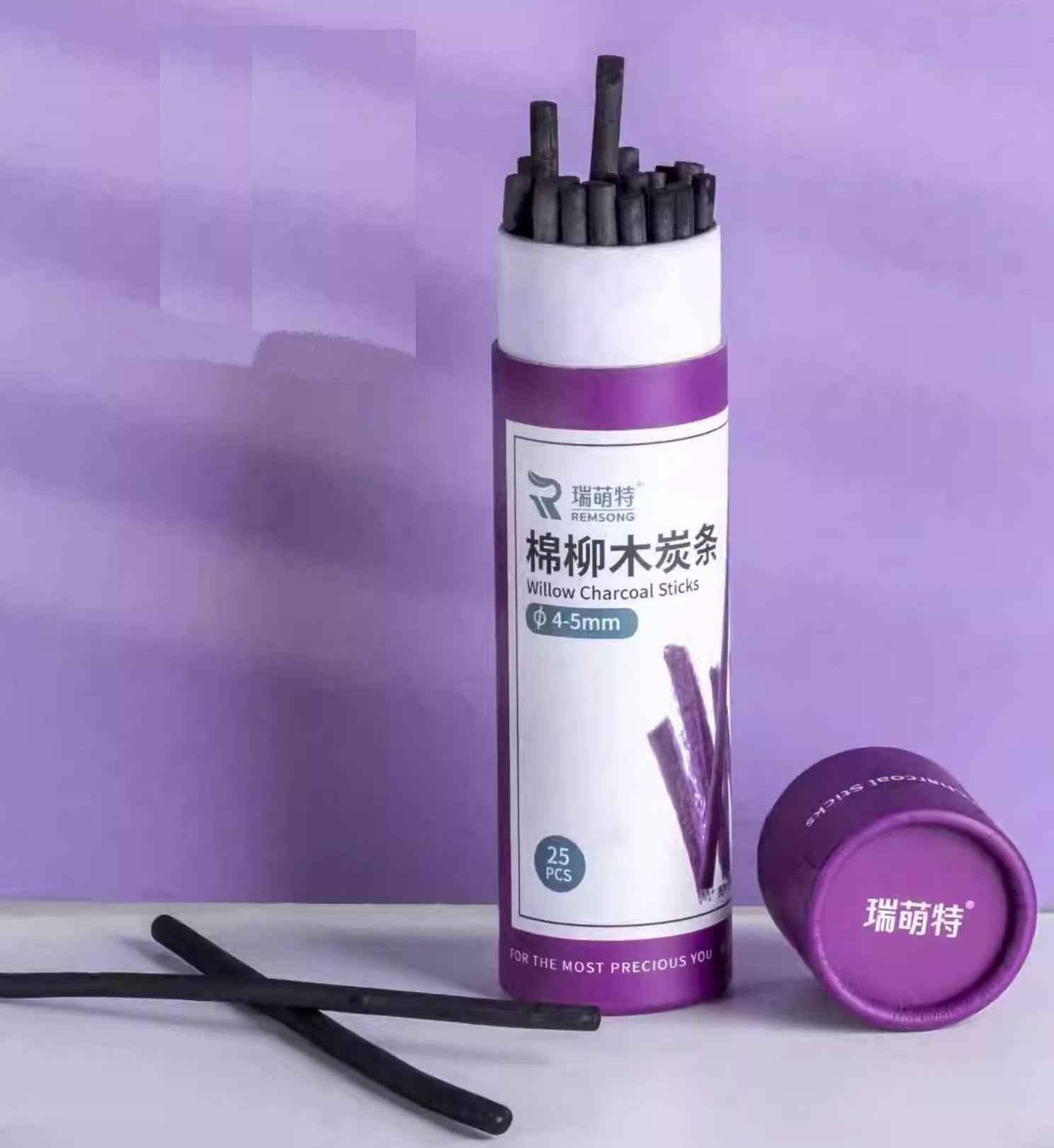 REMSONG Willow Charcoal Sticks 4-5mm for Drawing,25 Pack