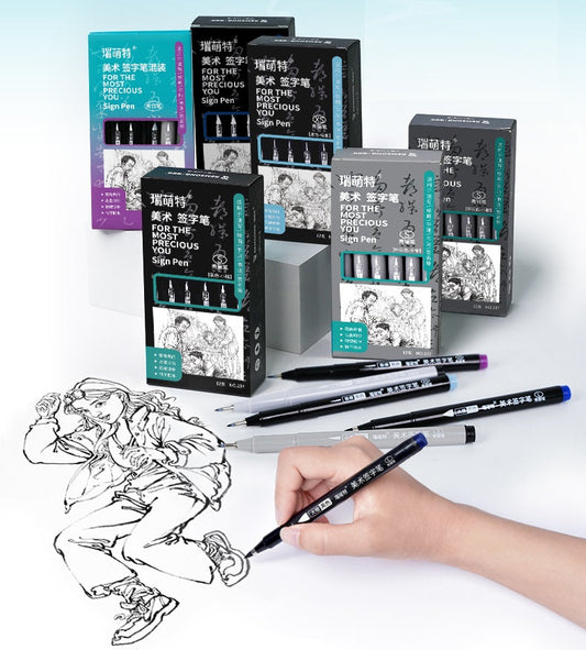 REMSONG Calligraphy Brush Pens,7 Size Black & Grey Color