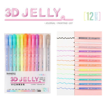 SHANDS 3D Jelly Ink Pen for Lettering,Drawing,Ornaments 12 Pack