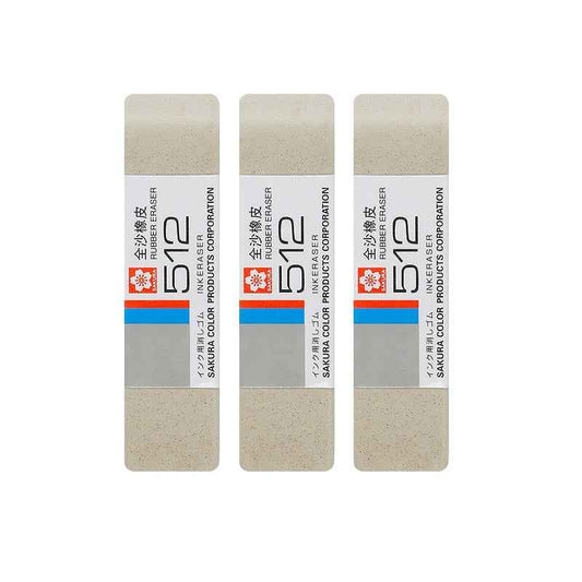 SAKURA 512 All Rubber Sand Ink Eraser,3 Pack
