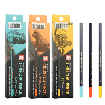 SAKURA Charcoal Pencils Drawing Set -12 Pieces Soft Medium Hard