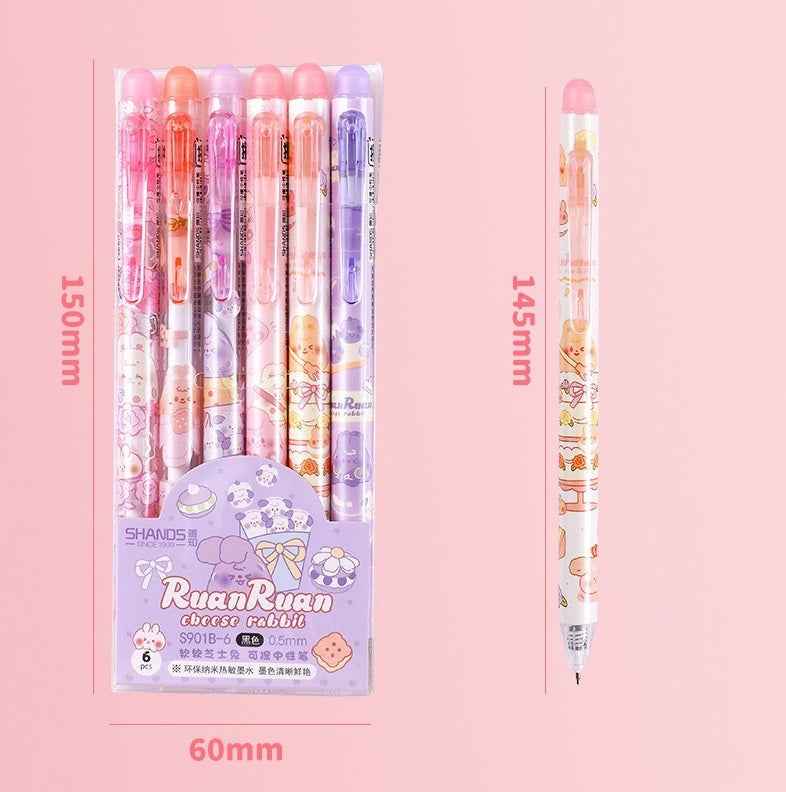 SHANDS Cheese Rabbit Erasable Gel Pens 12 Pack(6 Blue 6 Blue Ink)