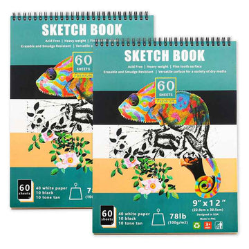 KALOUR Sketchbook,9x12 Inches 60 Sheet Sketchpad 78lb/100gsm(2 Pack) - TTpen