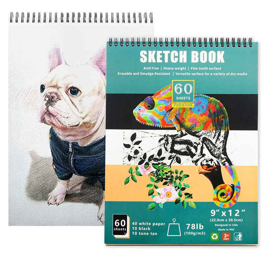 KALOUR Sketchbook,9x12 Inches 60 Sheet Sketchpad 78lb/100gsm(2 Pack) - TTpen