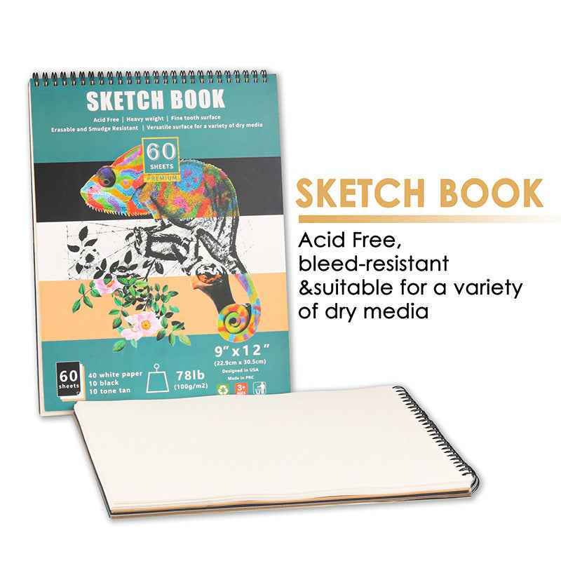 KALOUR Sketchbook,9x12 Inches 60 Sheet Sketchpad 78lb/100gsm(2 Pack) - TTpen