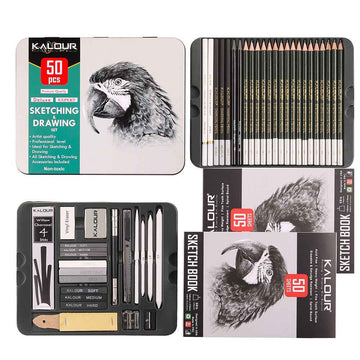KALOUR 52 Pieces Art Drawing Sketching Pencil Kit with 2 Sketchbooks - TTpen