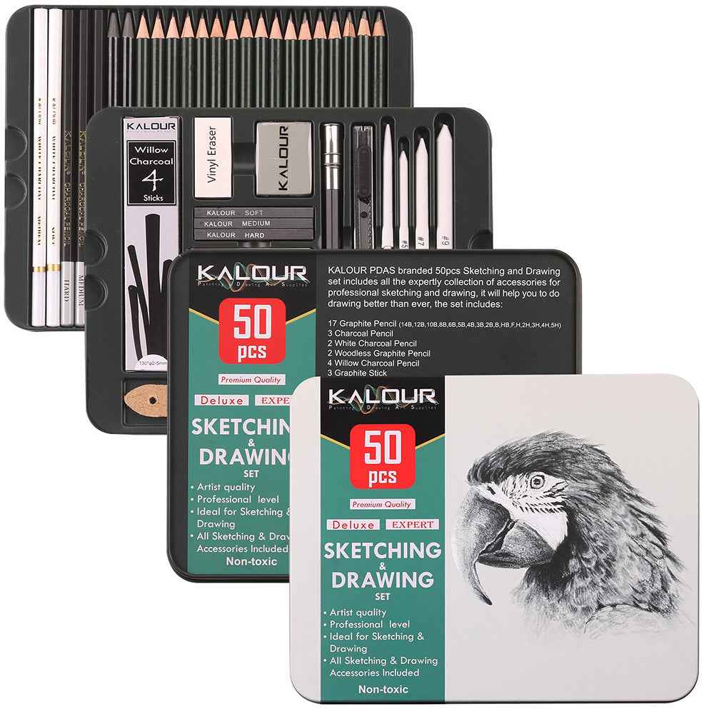KALOUR 52 Pieces Art Drawing Sketching Pencil Kit with 2 Sketchbooks - TTpen