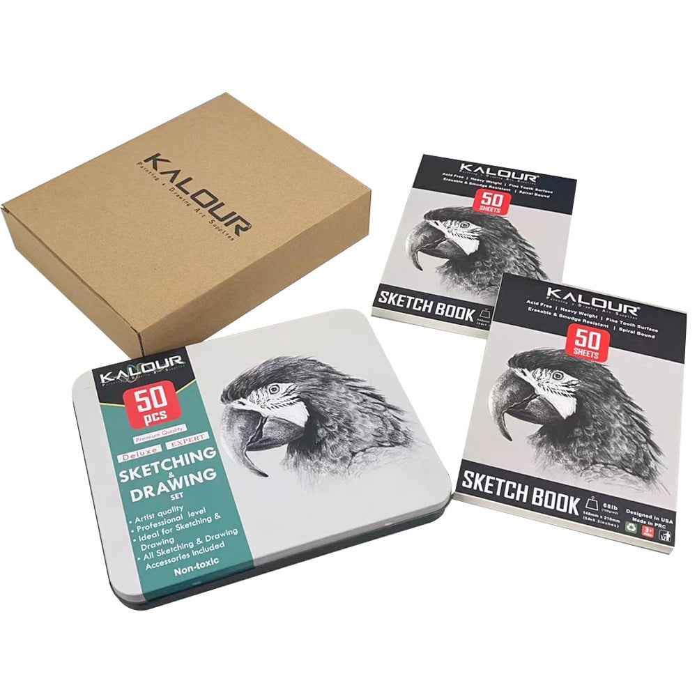 KALOUR 52 Pieces Art Drawing Sketching Pencil Kit with 2 Sketchbooks - TTpen