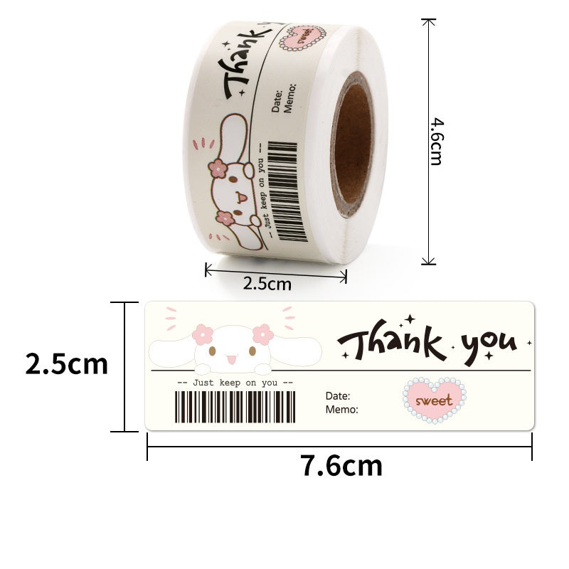 5 Rolls Sanrio Thank You Stickers,1x3 Inch,600 Labels