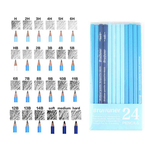 BRUTFUNER 24 Pieces Professional HB Sketching Pencil Set for Drawing Drafting - TTpen