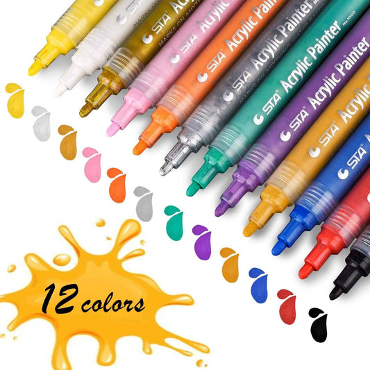 STA 1000 Acrylic Painter Marker Pens 12 Color for Glass Rock Wood Canvas - TTpen