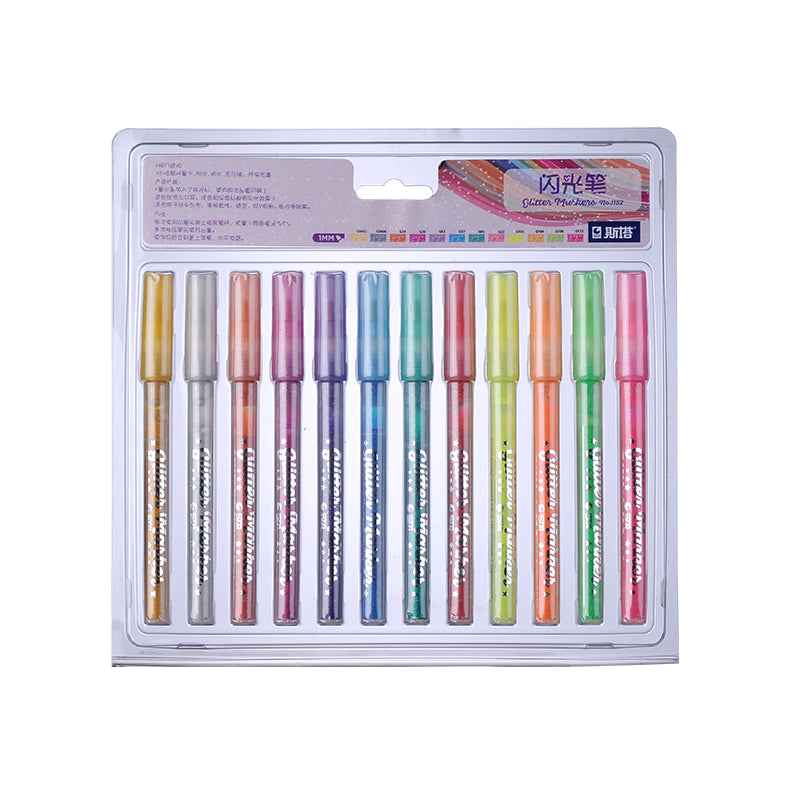STA 1152 Glitter Markers 12 Color for DIY Photo Album Artist Drawing - TTpen