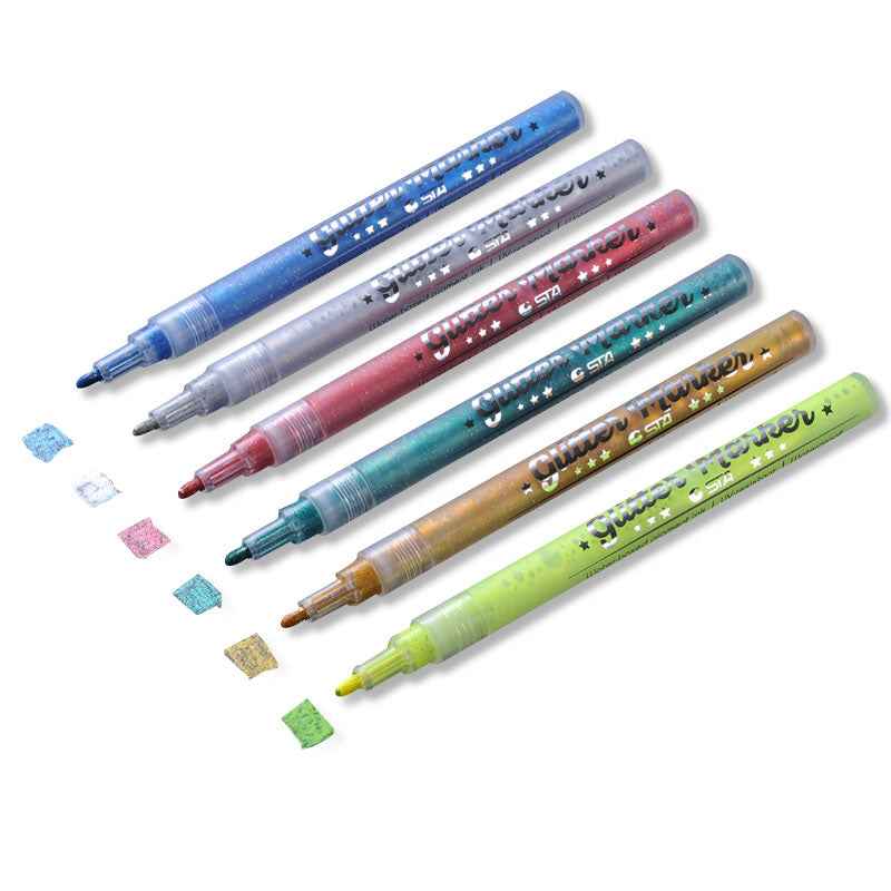 STA 1152 Glitter Markers 6 Color for DIY Photo Album Artist Drawing - TTpen