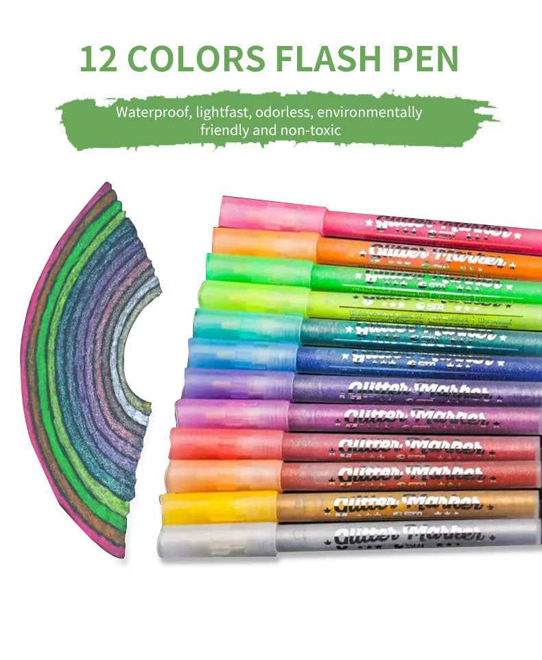 STA 1152 Glitter Markers 12 Color for DIY Photo Album Artist Drawing - TTpen