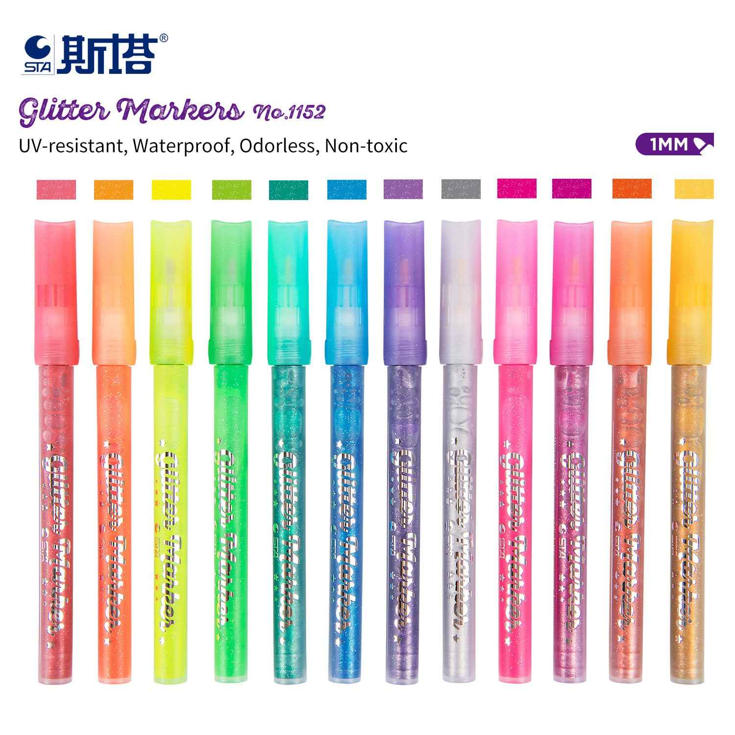 STA 1152 Glitter Markers 12 Color for DIY Photo Album Artist Drawing - TTpen