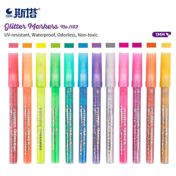 STA 1152 Glitter Markers 12 Color for DIY Photo Album Artist Drawing - TTpen
