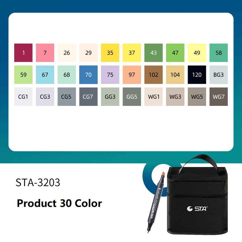 SAT 3203 Twin Art Markers Alcohol Based 30 Color Animaiton Fashion Set - TTpen