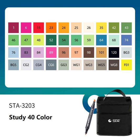 SAT 3203 Alcohol Art Markers Double Ended 40 Color Standard Set - TTpen
