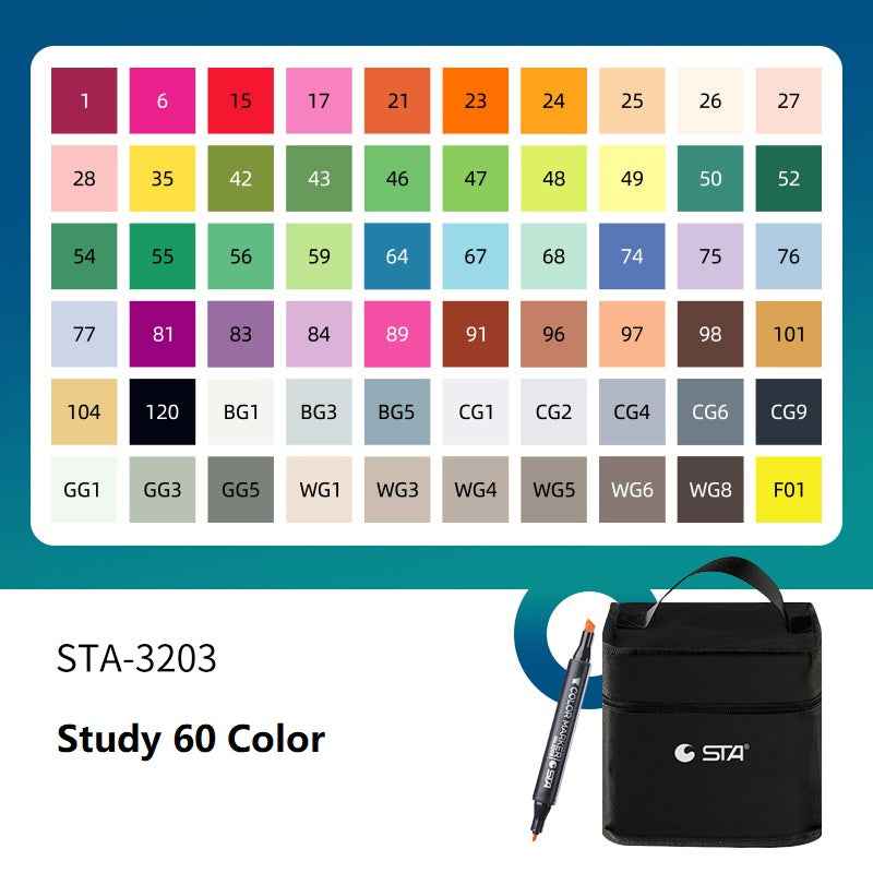 SAT 3203 Alcohol Art Markers 60 Color Dual Tip Product Design Set - TTpen