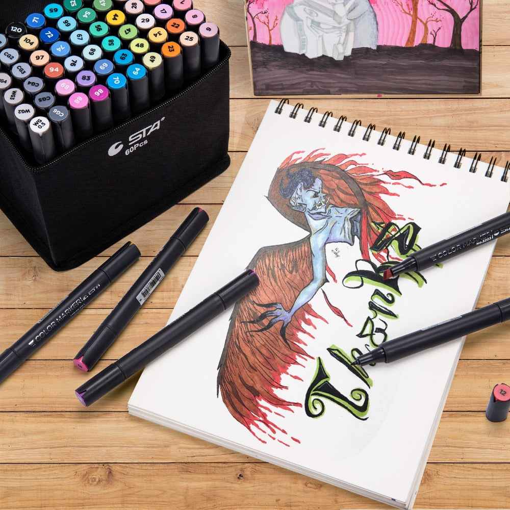 SAT 3203 Alcohol Art Markers 60 Color Dual Tip Product Design Set - TTpen