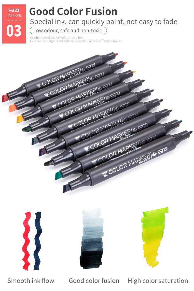 SAT 3203 Alcohol Art Markers 60 Color Dual Tip Product Design Set - TTpen