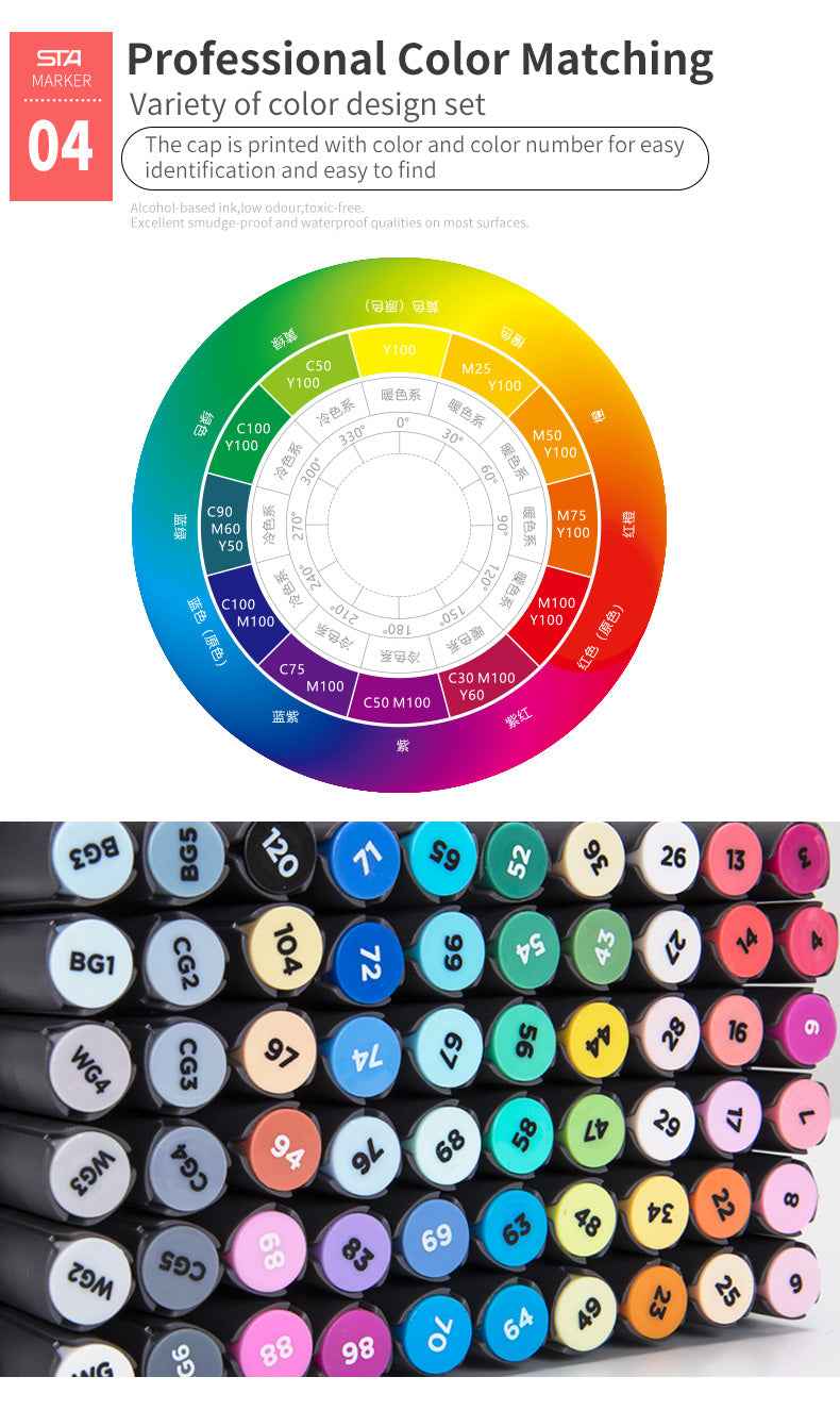 SAT 3203 Alcohol Art Markers 60 Color Dual Tip Product Design Set - TTpen