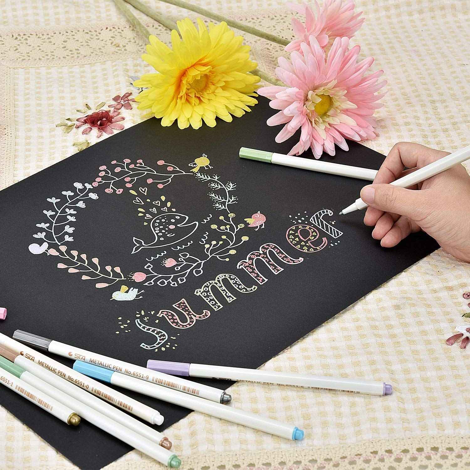 STA 10 Colors Metallic Marker Pens Fine Tip for DIY Photo Album,Scrapbooking,Card Marking - TTpen