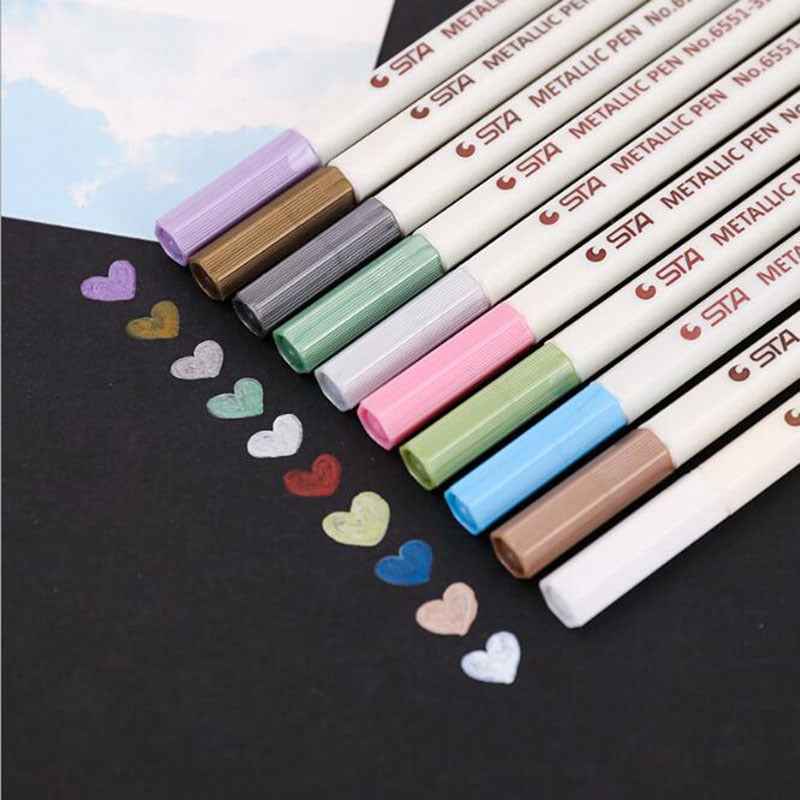 STA 10 Colors Metallic Marker Pens Fine Tip for DIY Photo Album,Scrapbooking,Card Marking - TTpen