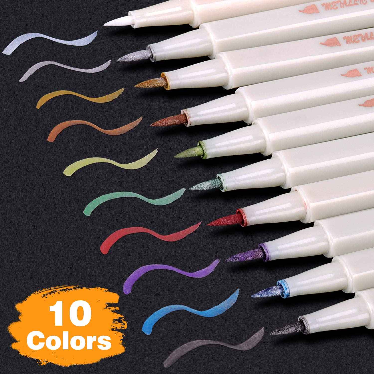 STA 10 Colors Metallic Marker Pens Brush Tip - TTpen