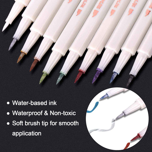 STA 10 Colors Metallic Marker Pens Brush Tip - TTpen