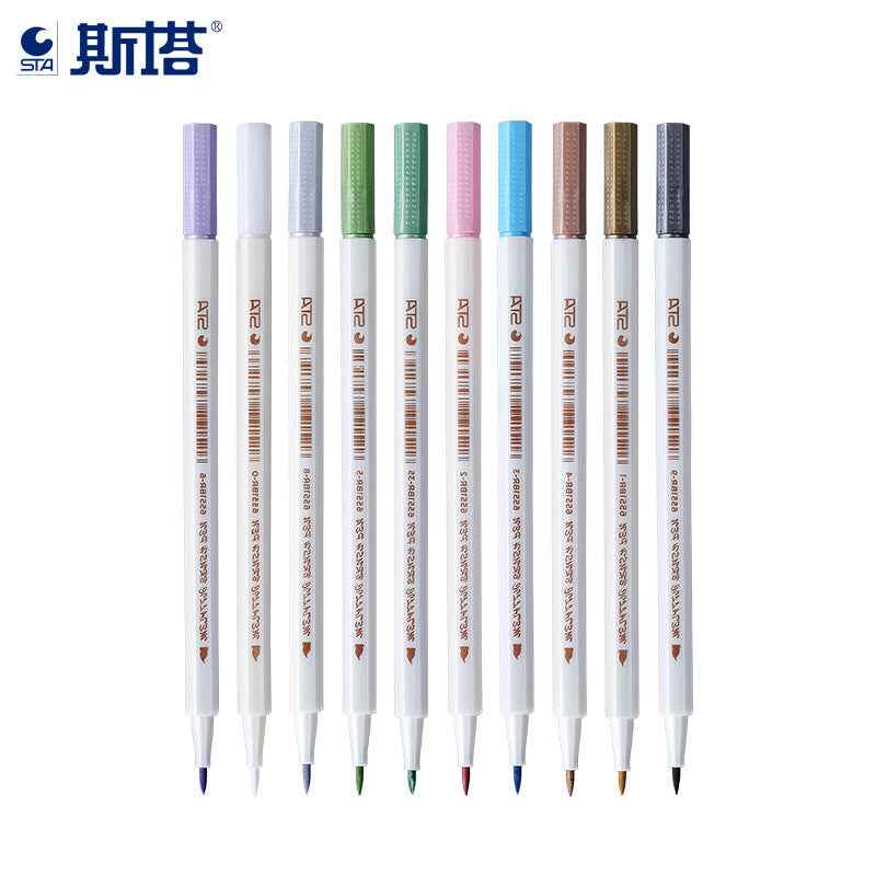 STA 10 Colors Metallic Marker Pens Brush Tip - TTpen