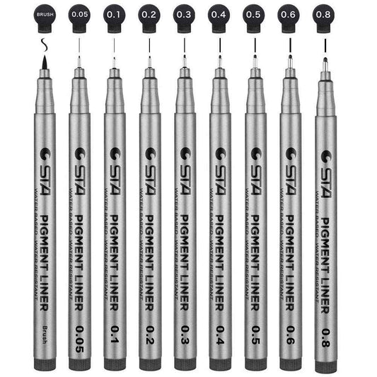 STA 9 Fineliner Black Ink for Art Technical Drawing Writing Engineering Sketching Architecture Manga - TTpen